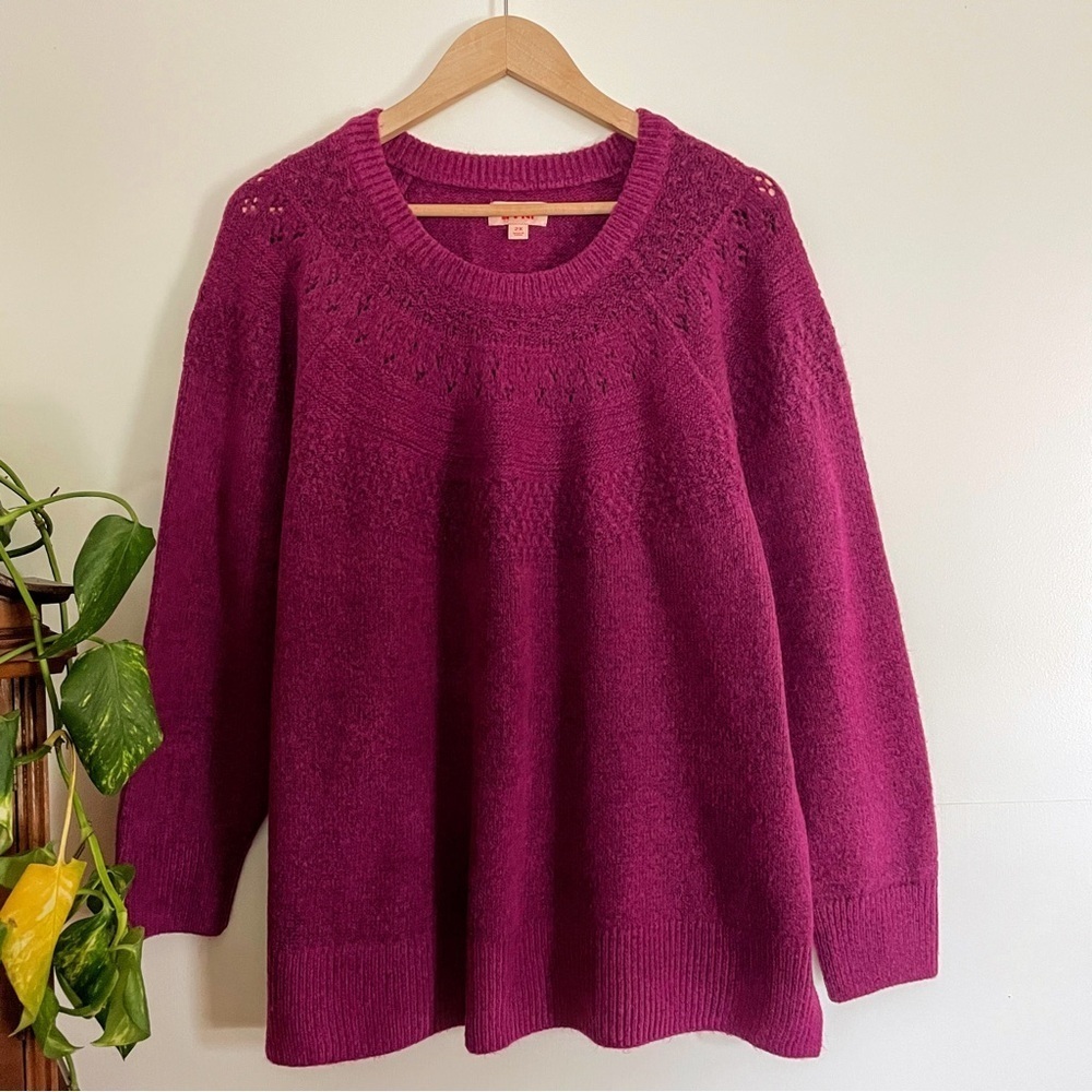 EVRI Purple Pointelle Crew Neck Long Sleeve Cozy Sweater Size 2X